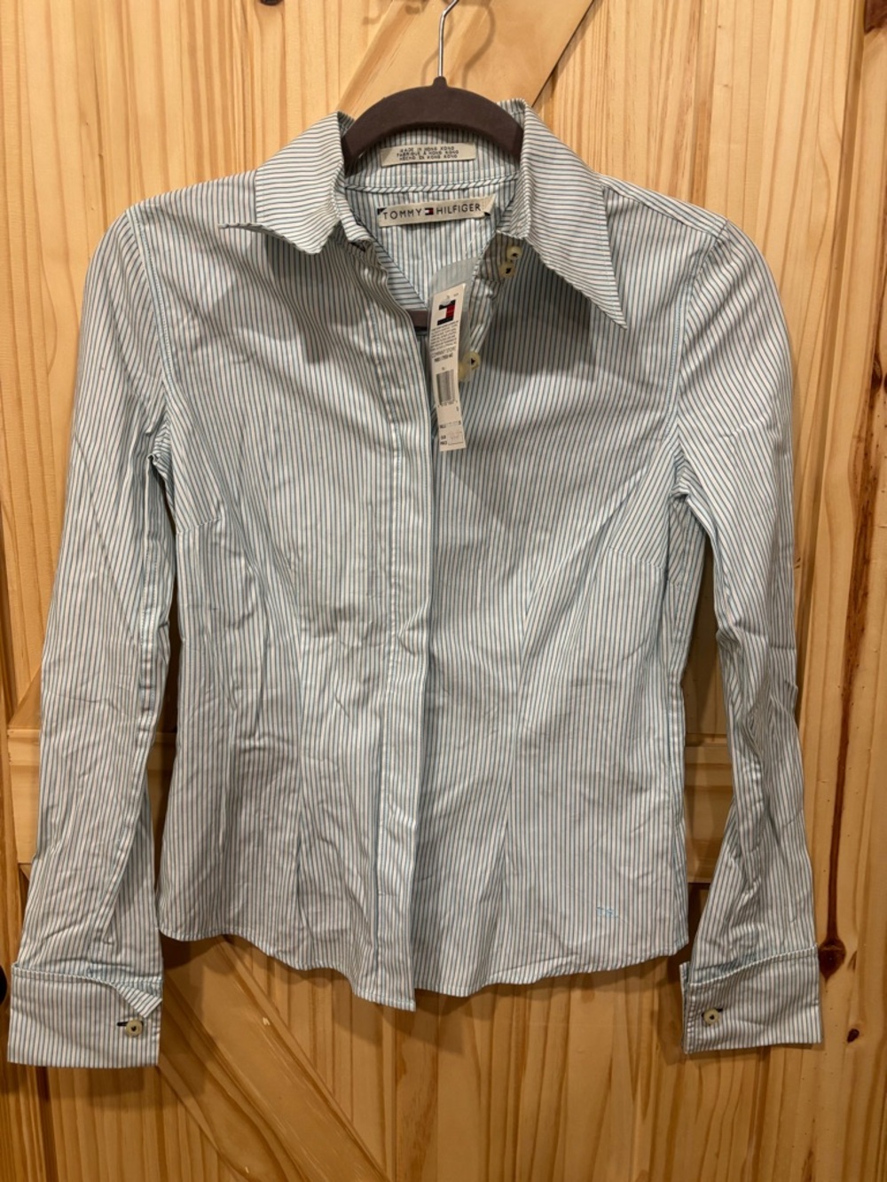Tommy Hilfiger Blue and White Pinstripe Dress Shirt